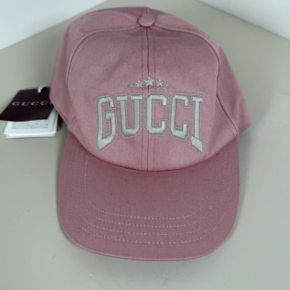 Gucci Pink Cotton Star Embroidered Logo "Pecchi" Baseball Cap Hat